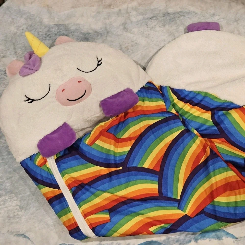 Happy Nappers Unicorn & Shark Sleeping Bag Plush Pillow Kids Nap Mat Bundle READ